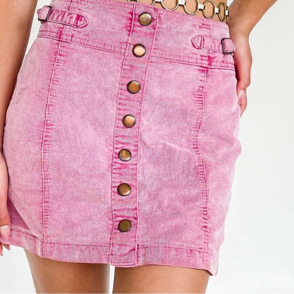 Gap vintage fine wale hot pink corduroy distressed mini skirt size 2